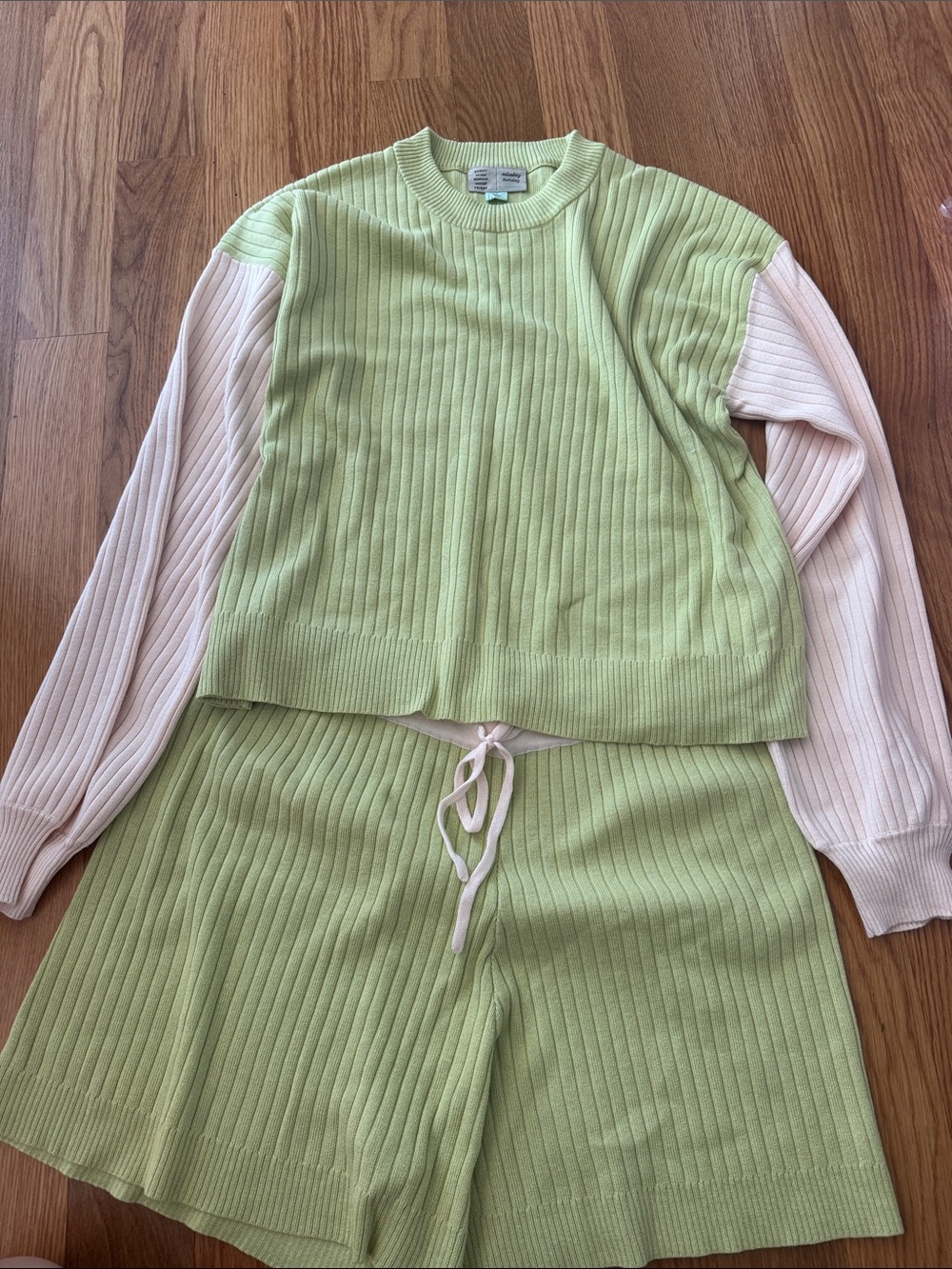 Green Ribbed Knit Top & Shorts set. Anthropology
